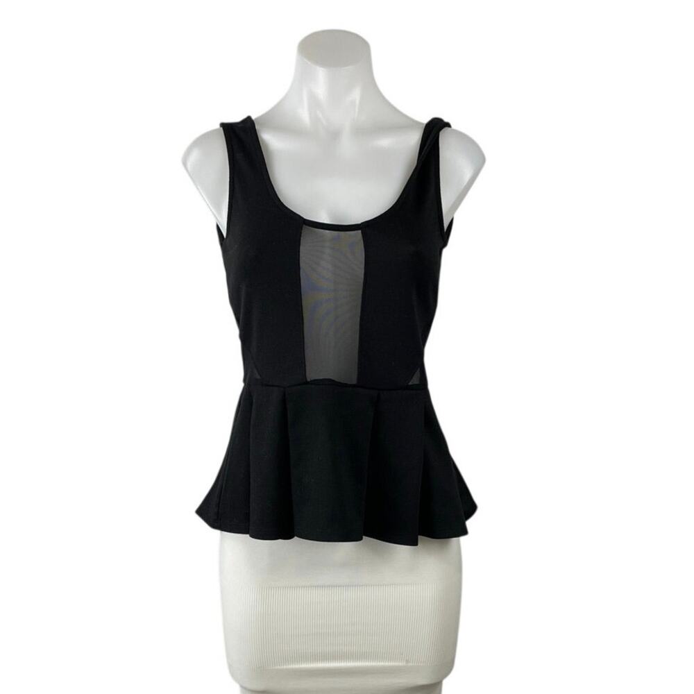BB Dakota by Jack Women's Black Sleeveless Mesh Sheer Peplum Blouse Top Size XS